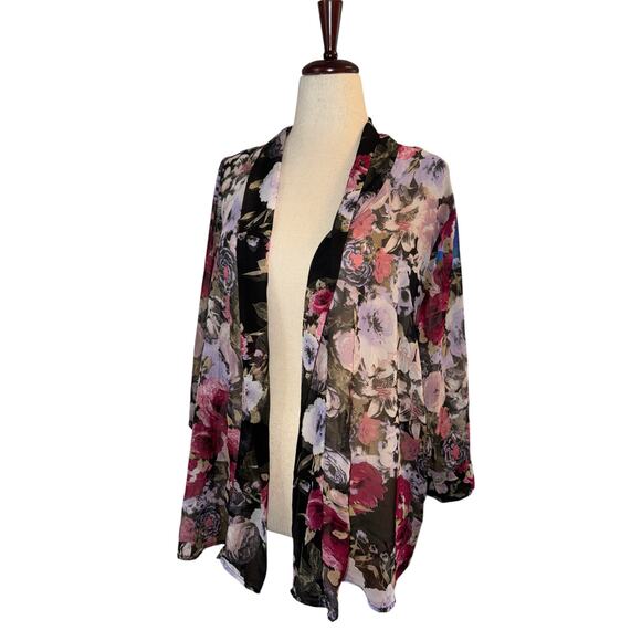 Kirra sheer floral kimono front cardigan shrug oversized XS - Picture 6 of 7